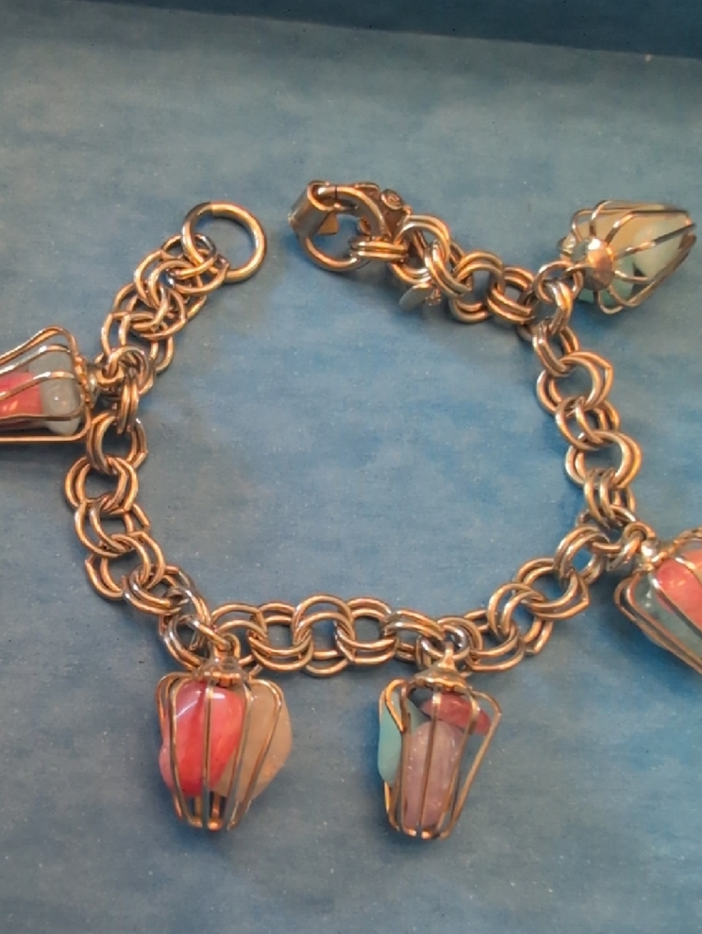 Silver Colored Multi-Color Cage Charm Bracelet